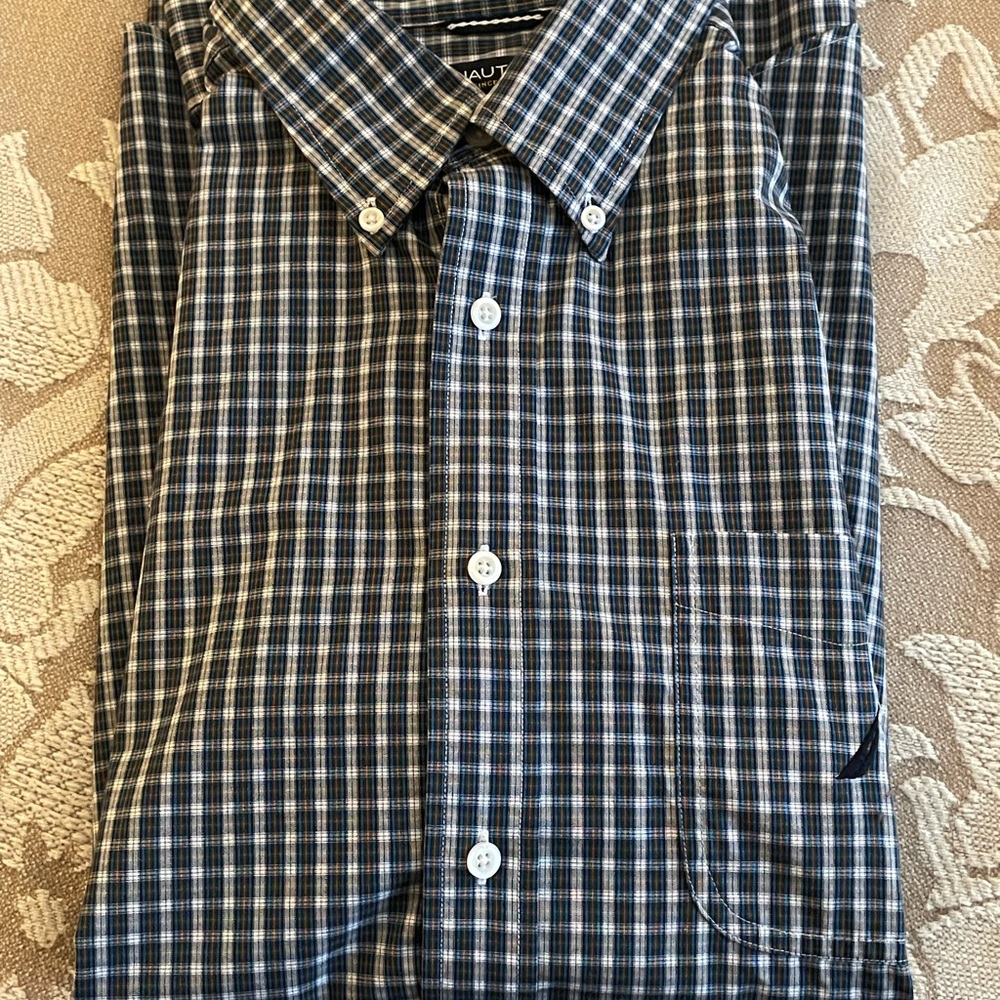 XL Nautica Long Sleeve Men's Blue Plaid Shirt